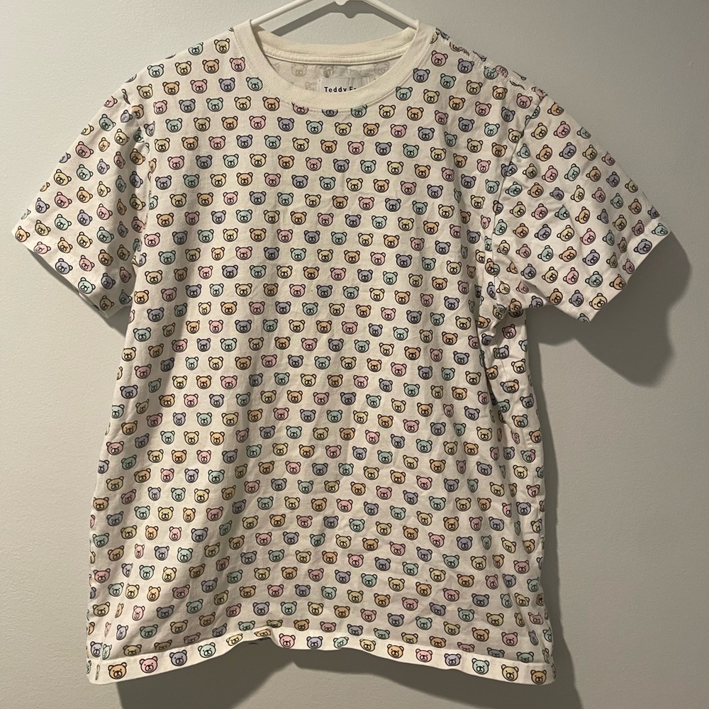 Teddy Fresh Mens Medium Streetwear Rainbow Monogram Bear All Over Print T-Shirt